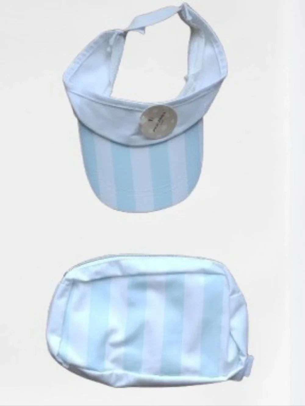 NWT Light Blue & White Striped Pickleball Visor and Matching Pouch Set